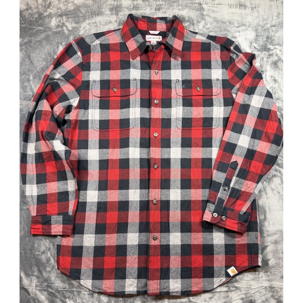 Carhartt Hubbard Heavyweight Flannel Shirt Mens Large Red Plaid Original Fit